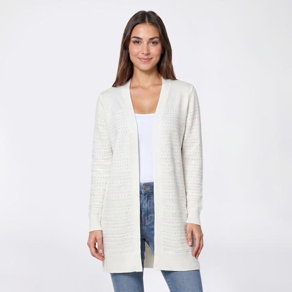 Womens 89th & Madison Long Sleeve Pointelle Stripe Solid Cardigan - image 