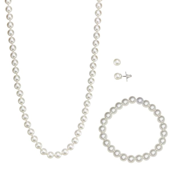 You''re Invited Silver-Tone Pearl Necklace/Earrings/Bracelet Set - image 