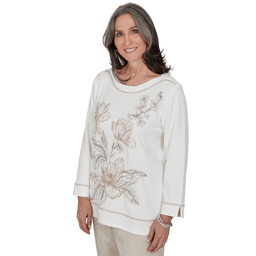 Petite Alfred Dunner Luxe Be A Lady Floral Embroidery Blouse