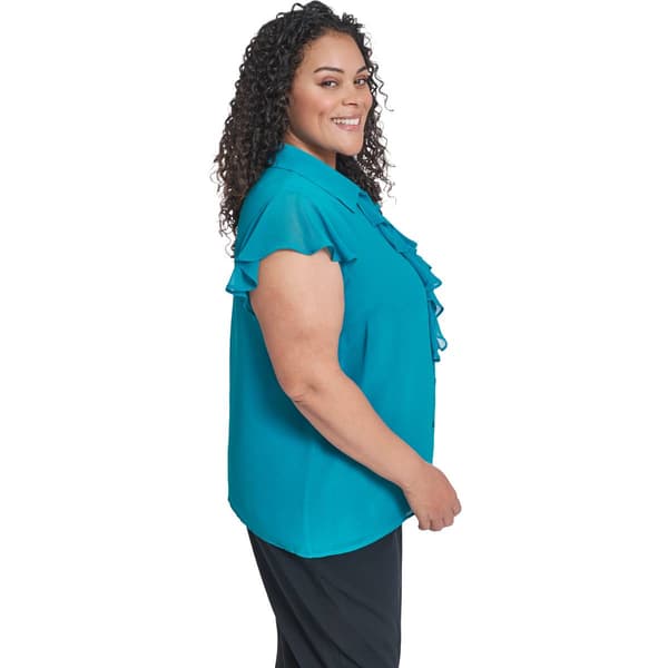 Plus Size Calvin Klein Short Flutter Sleeve Ruffle Front Blouse