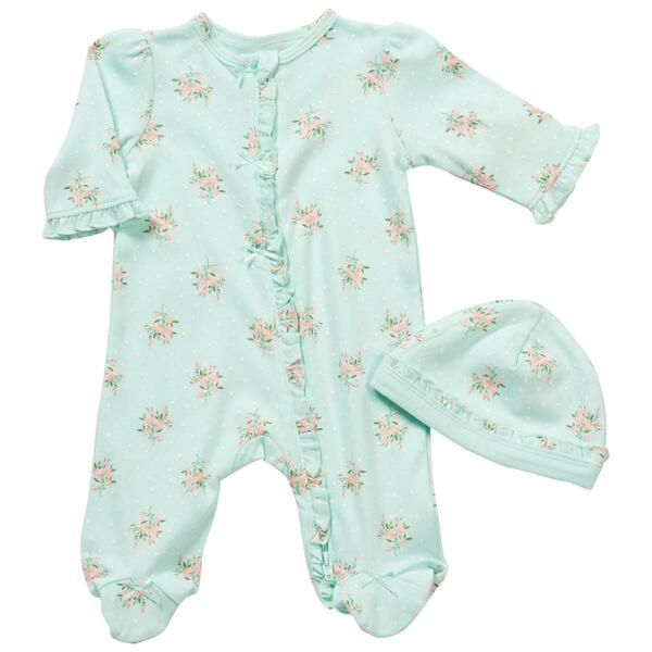 Baby Girl &#40;NB-9M&#41; Little Me&#40;R&#41; Delicate Floral Footie w/ Hat - image 