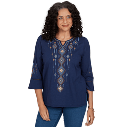 Womens Alfred Dunner Tuscany Diamond Embroidery Blouse