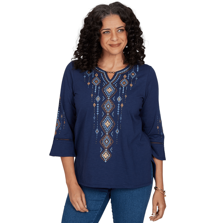 Womens Alfred Dunner Tuscany Diamond Embroidery Blouse