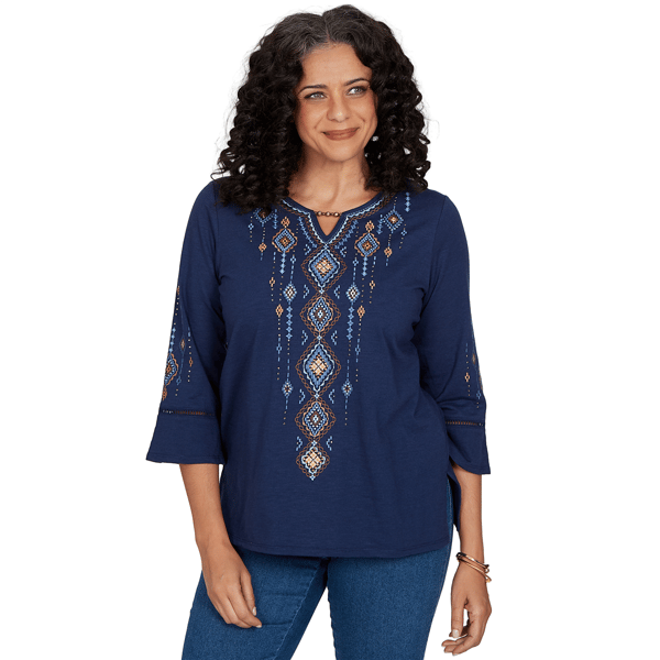 Womens Alfred Dunner Tuscany Diamond Embroidery Blouse