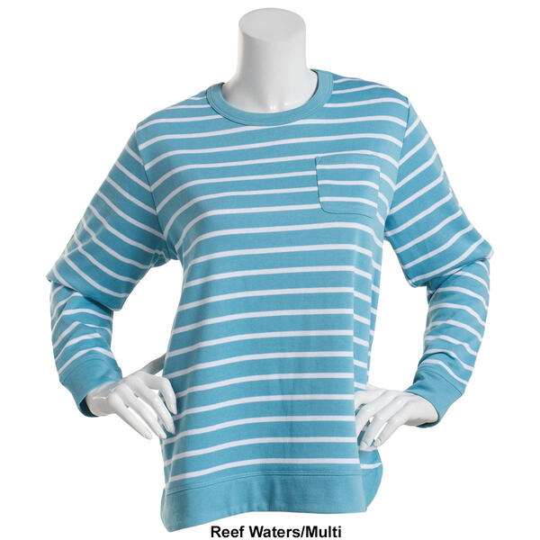 Womens Hasting & Smith Long Sleeve Striped French Terry Top