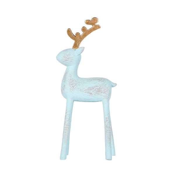 National Tree 9in. Pastel Blue Woodgrain Deer Figurine