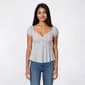 Juniors Pink Rose Crinkle Knit Puff Sleeve Peplum Top - image 1