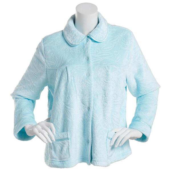 Womens Jasmine Rose Long Sleeve 3D Plush Snap Jacket Robe - image 