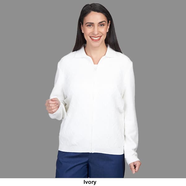 Womens Alfred Dunner Chenille Zip Front Lurex Cardigan