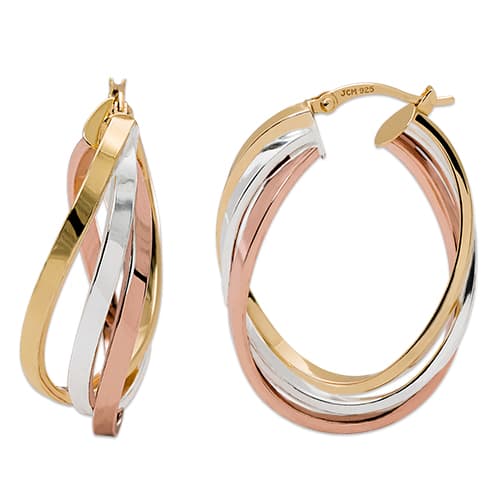 Ellen Tracy Sterling Silver Tri-Color Twisted Hoops