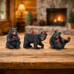 Melrose Black Bear with Cardinal Birds - Set of 3