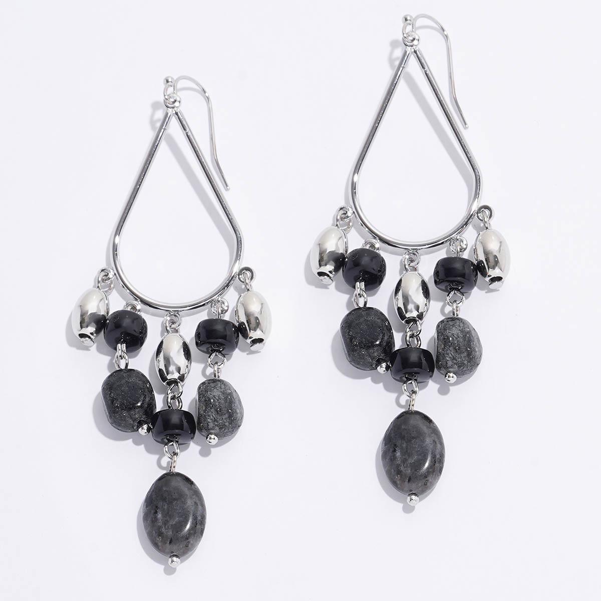 Ashley Cooper(tm) Rhodium-Tone Beaded Teardrop Chandelier Earrings