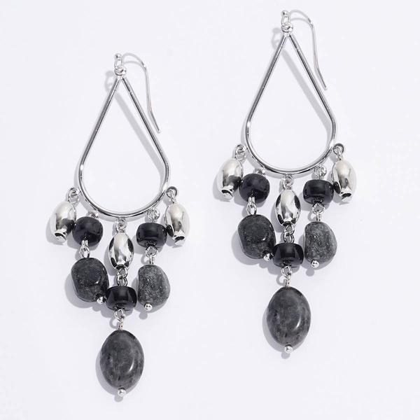 Ashley Cooper(tm) Rhodium-Tone Beaded Teardrop Chandelier Earrings - image 