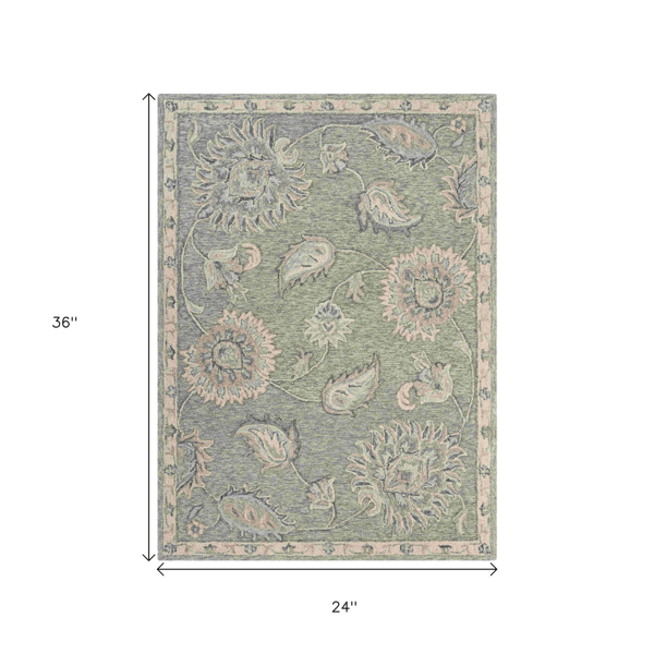HomeRoots Grey & Blue Wool Floral Hand Tufted Accent Rug