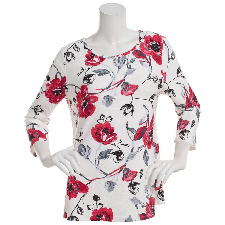 Womens Emily Daniels Watercolor Floral Jacquard Knit Tunic Blouse