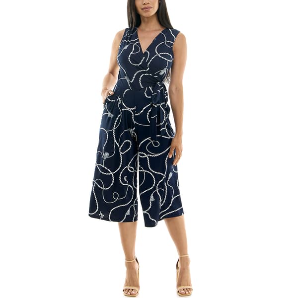Womens Nina Leonard Sleeveless Tie Front Jumpsuit - Navy/White - image 