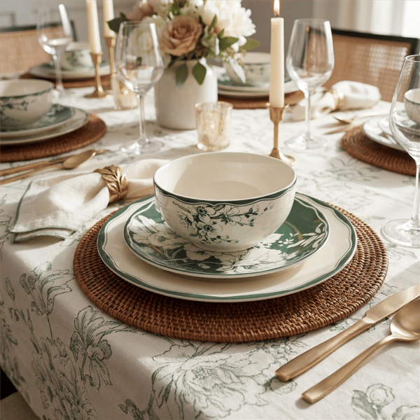 222 Fifth Brittany Stoneware Dinnerware Set 12pc. Sage Floral