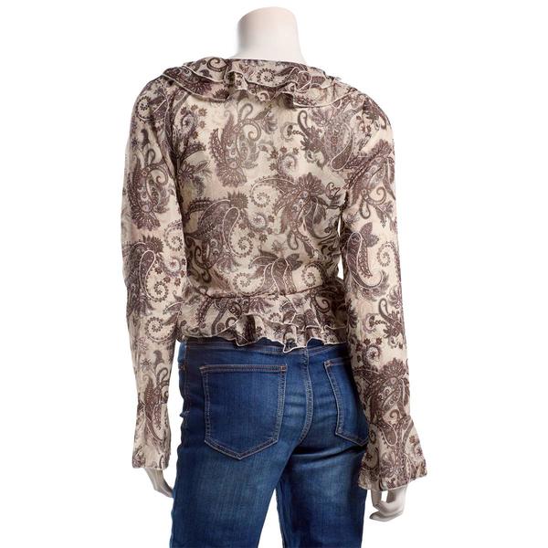 Juniors No Comment Tie Front Ruffle Bell Sleeve Blouse