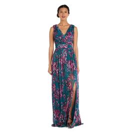 Womens R&M Richards Sleeveless V-Neck Floral Side Slit Dress