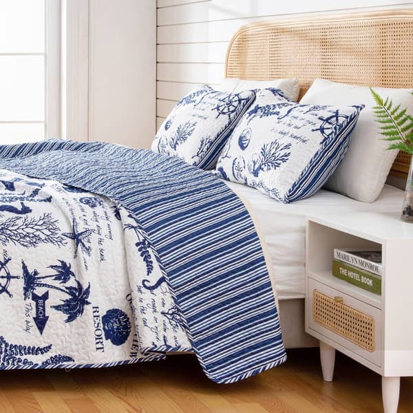 FreshFold 3pc. Nautical Coastal Themed Bedspread Quilt Set