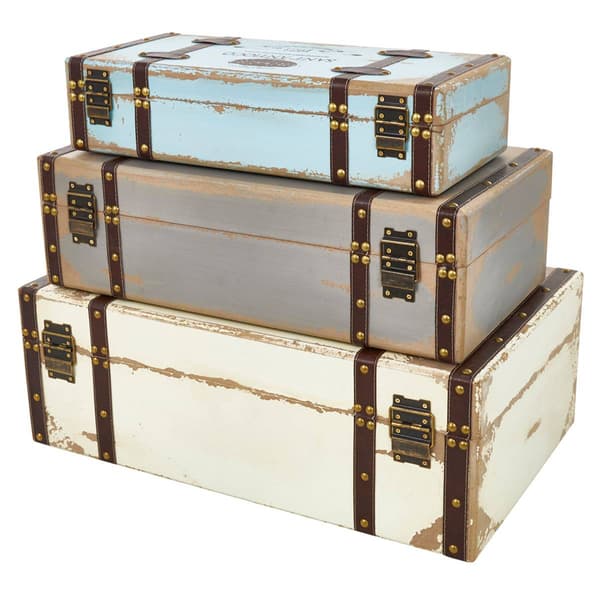 9th & Pike® Farmhouse Wooden Trunks - Set of 3