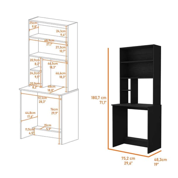 FM FURNITURE Sawgrass Black Computer Desk w/ Hutch