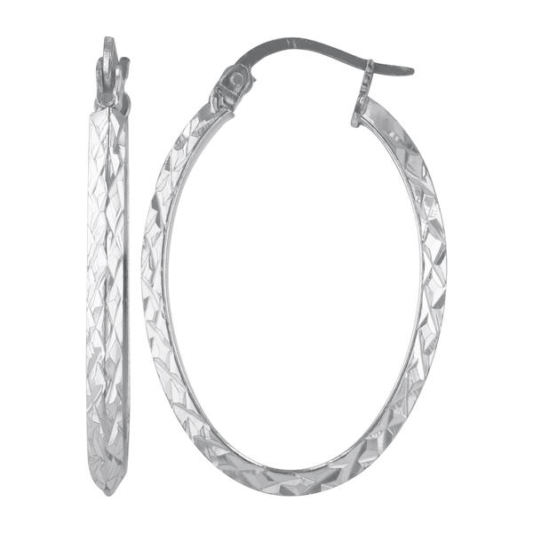 Oval Sterling Silver Diamond Cut Hoop Earrings - image 