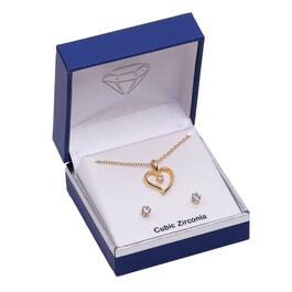 Gold-Tone Cubic Zirconia Open Heart Pendant & Earring Set