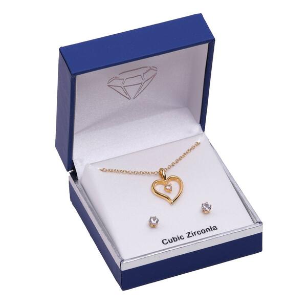 Gold-Tone Cubic Zirconia Open Heart Pendant & Earring Set - image 
