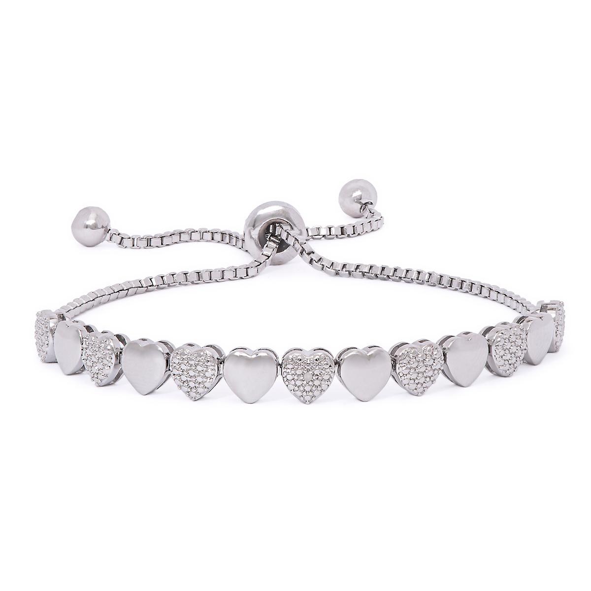Gianni Argento Diamond Accent Heart Link Adjustable Bracelet