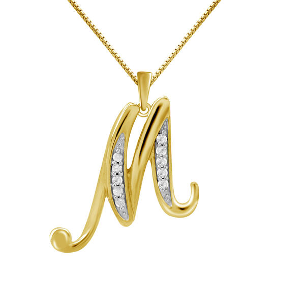 Marsala Gold Plated 1/10ctw. Diamond Initial M Pendant - image 
