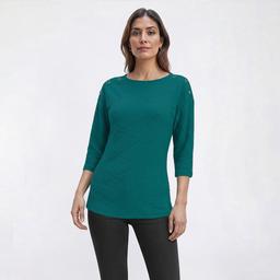 Petite Emily Daniels 3/4 Sleeve Textured Button Shoulder Blouse