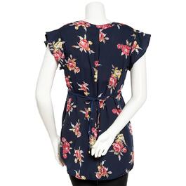 Womens Times Two Flutter Sleeve Floral Tie Waist Maternity Blouse