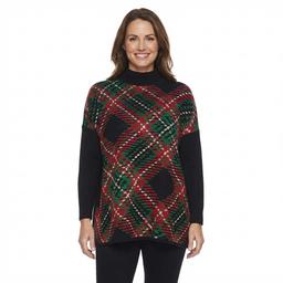 Womens Tint & Shadow Long Sleeve Crew Neck Christmas Plaid Po