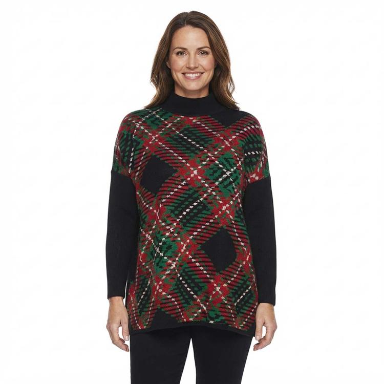 Womens Tint & Shadow Long Sleeve Crew Neck Christmas Plaid Po