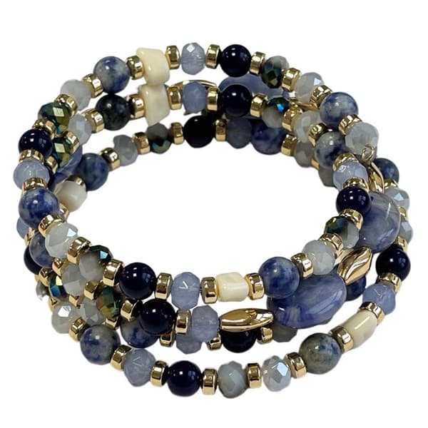 Ashley Cooper&#40;tm&#41; Tonal Blue Beaded Wrap Bracelet w/ Gold Accents - image 