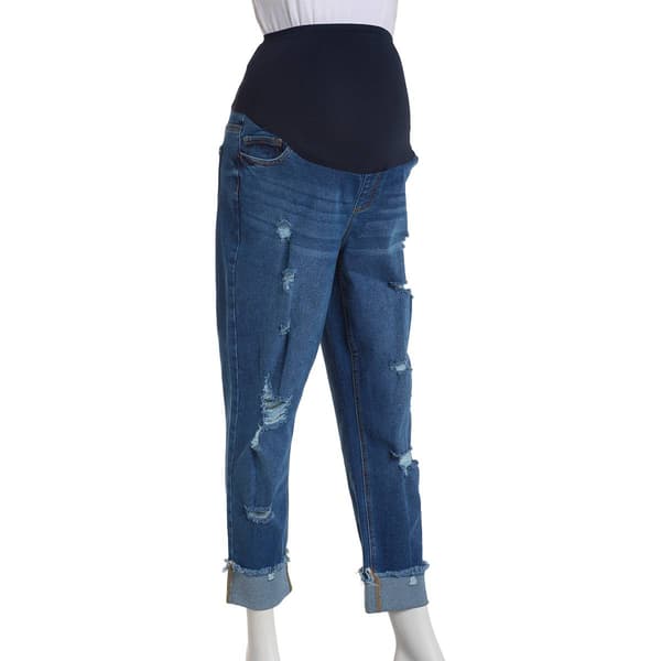 Womens Harper Grey Over The Belly Destructed Cuff Jeans