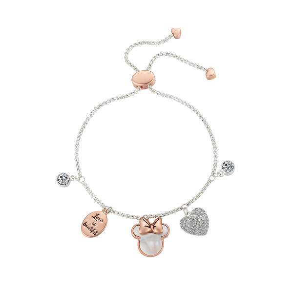 Shine Minnie Mouse Love is Bowtiful Crystal Heart Bolo Bracelet - image 