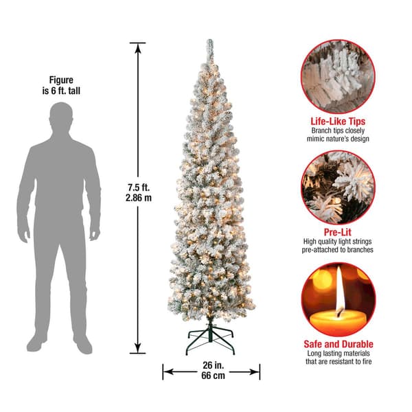 National Tree 7.5ft Acacia Pencil Slim Flocked Christmas Tree