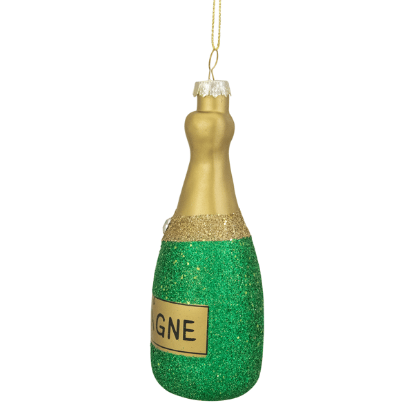 Northlight Gold & Green Glass Champagne Bottle Christmas Ornament