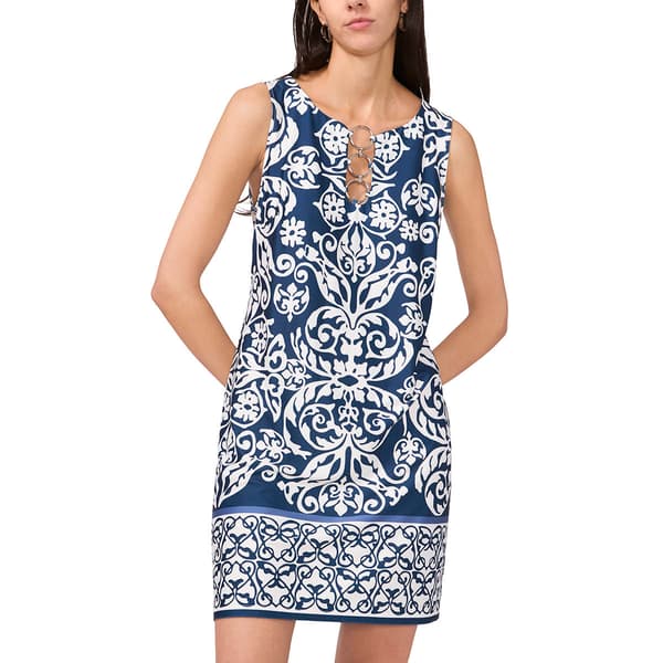 Womens MSK Sleeveless Damask Three Ring Sheath Dress