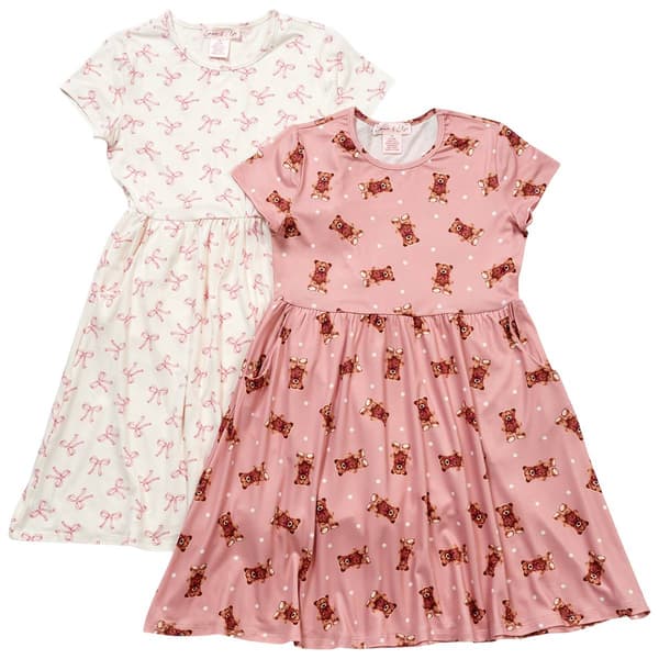 Girls &#40;7-12&#41; Emma & Elsa 2pk. Dot Bears & Bows Yummy Dresses - image 