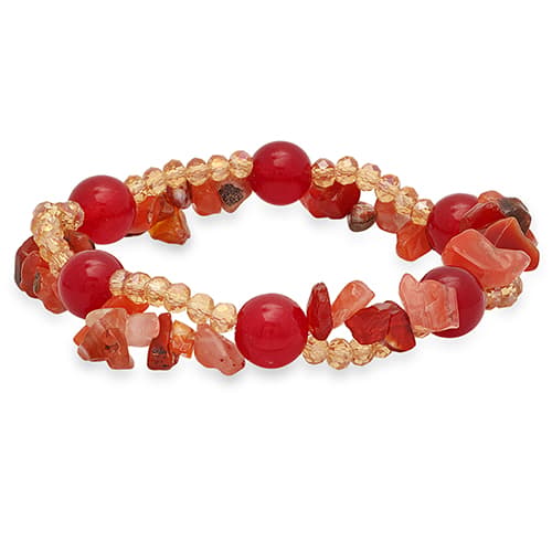 Red Agate & Crystal Beaded Stretch Bracelet - image 