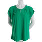 Womens Notations Short Sleeve Grommet Neck Solid Knit Shell Top - image 4