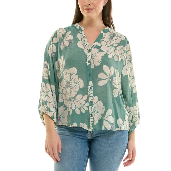 Womens Zac & Rachel 3/4 Sleeve Front Button Floral Blouse - image 