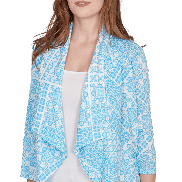 Womens Hearts of Palm Aqua Fresh 3/4 Sleeve Cascade Cardigan