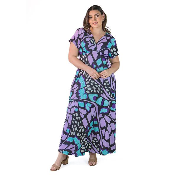Plus Size 24/7 Comfort Apparel Butterfly Print Empire Waist Dress - image 