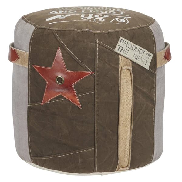 9th & Pike&#174; Rustic Brown Canvas Round Pouf Ottoman
