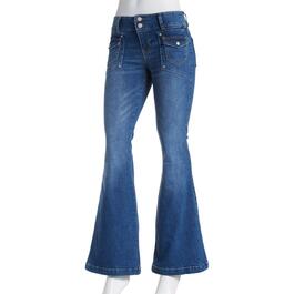 Juniors Celebrity Pink 2-Button Patch Pocket Wide Leg Denim Jeans