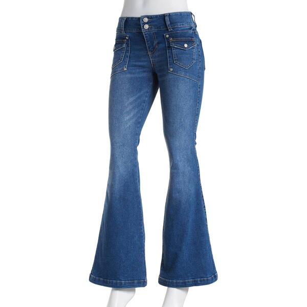 Juniors Celebrity Pink 2-Button Patch Pocket Wide Leg Denim Jeans - image 